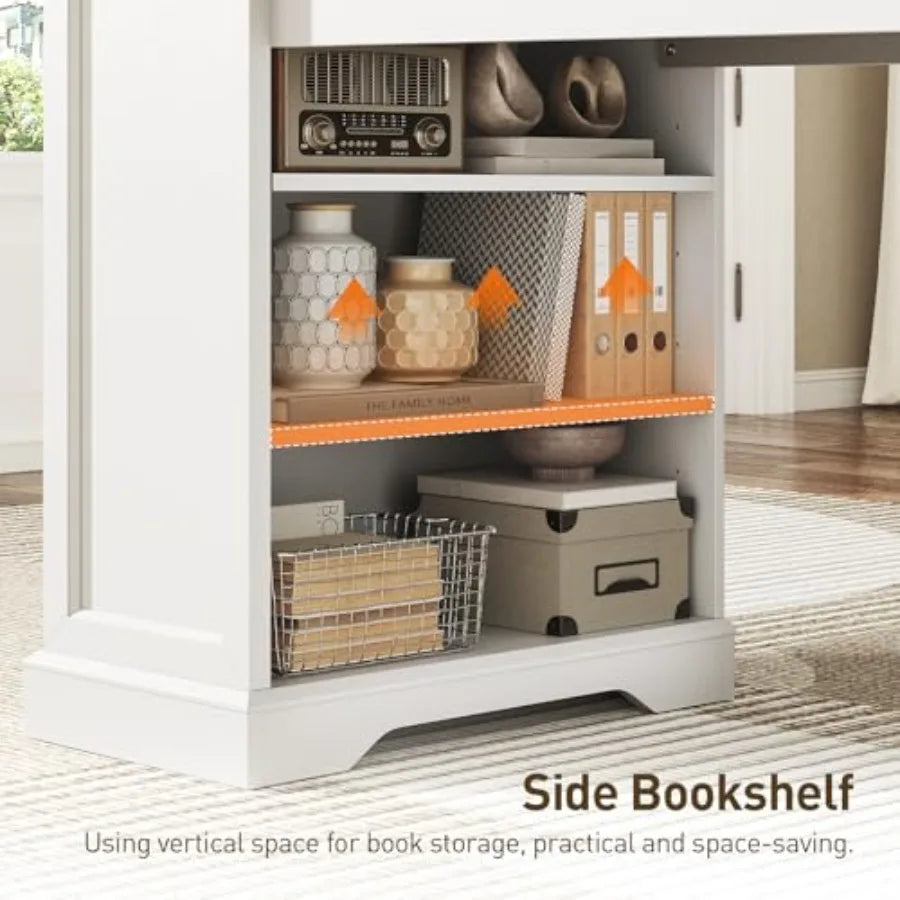 Farmhouse Executive Desk With Drawers, File Cabinet, Bookshelf