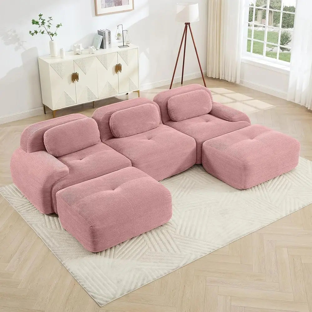 Modular Corduroy Sectional Sofa With Memory Foam No Assembly