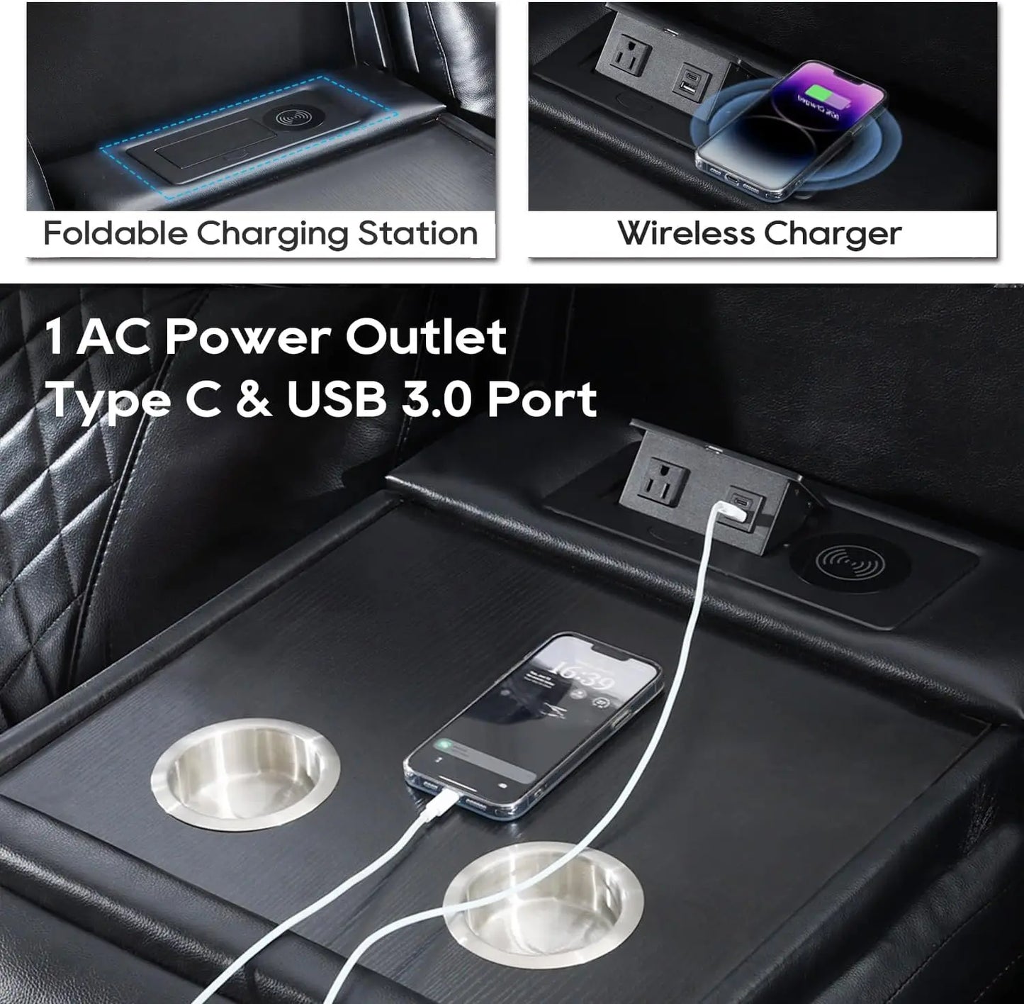 TODRANI Zero Gravity Power Reclining Sofa With Wireless Charger