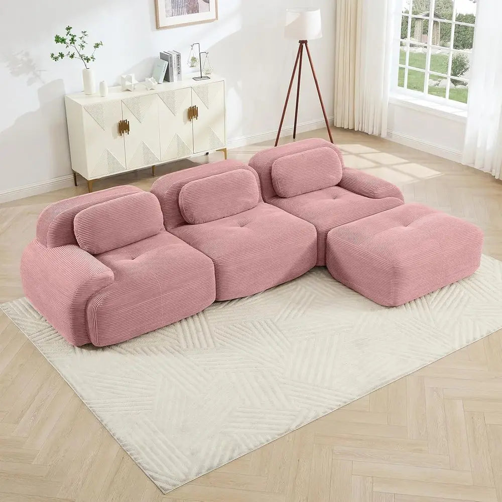 Modular Corduroy Sectional Sofa With Memory Foam No Assembly