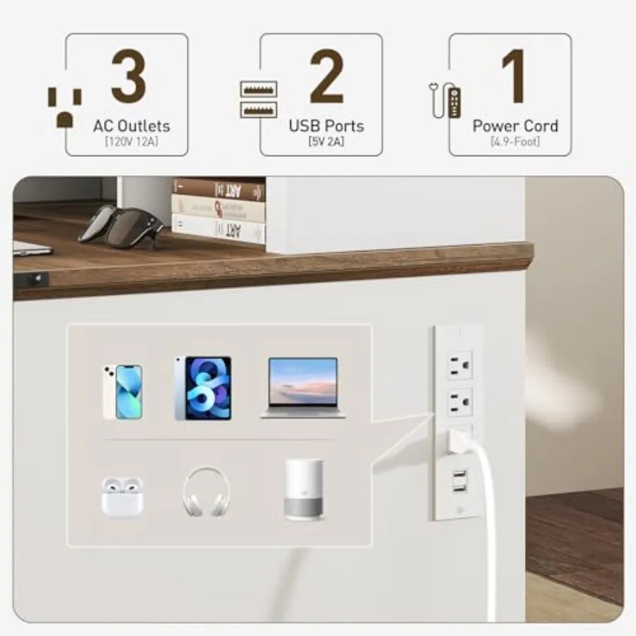 Farmhouse Executive Desk With Drawers, File Cabinet, Bookshelf