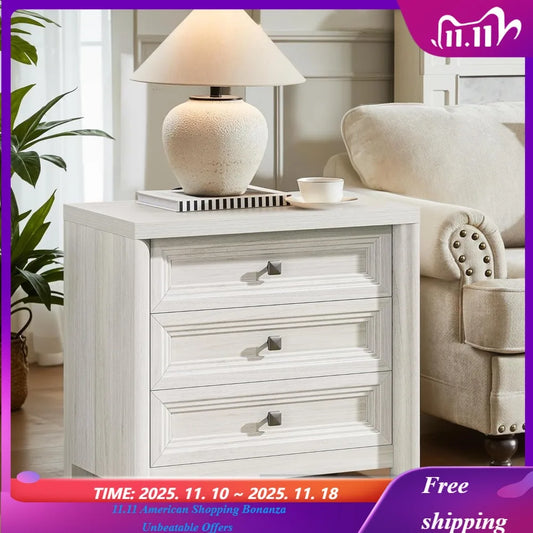 HUANZHUANG Nightstands Set of 2 with Drawers and Metal Knobs End Tables for Living Room Bedroom Office Storage