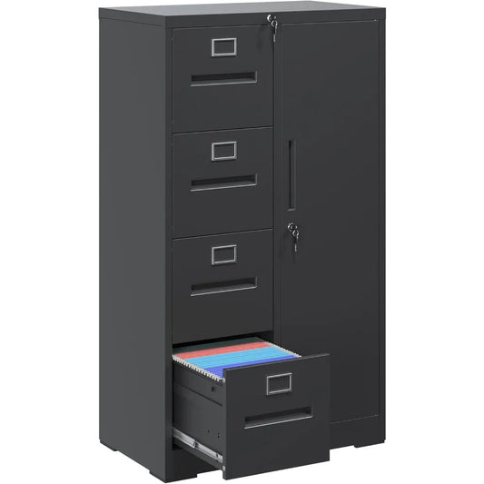 Lockable 4 Drawer Metal Filing Cabinet With Anti Tip Interlocking Design For Secure Organization