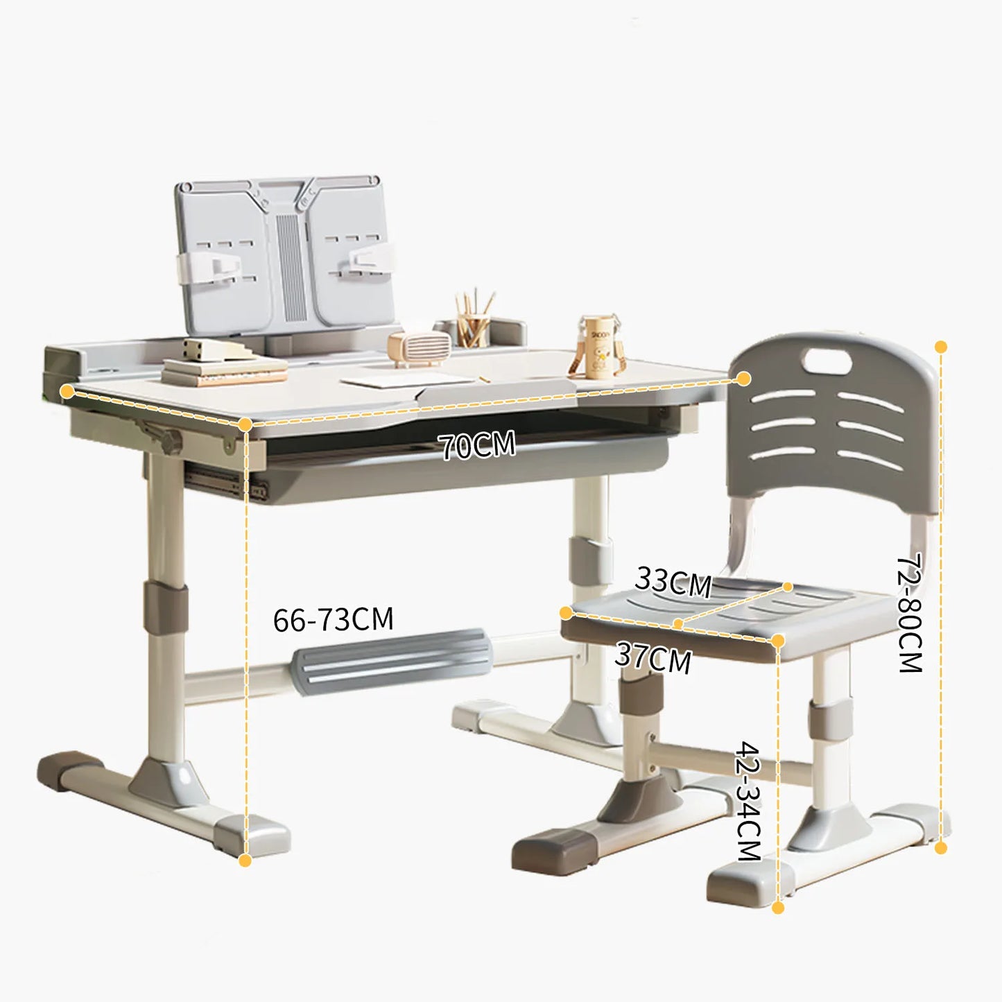 Functional Desk And Chair Set With Tilt Desktop And Bookstand