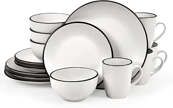 Stoneware Dinnerware Set For Four 16 Pieces Speckled Ceramic With Matte White Finish